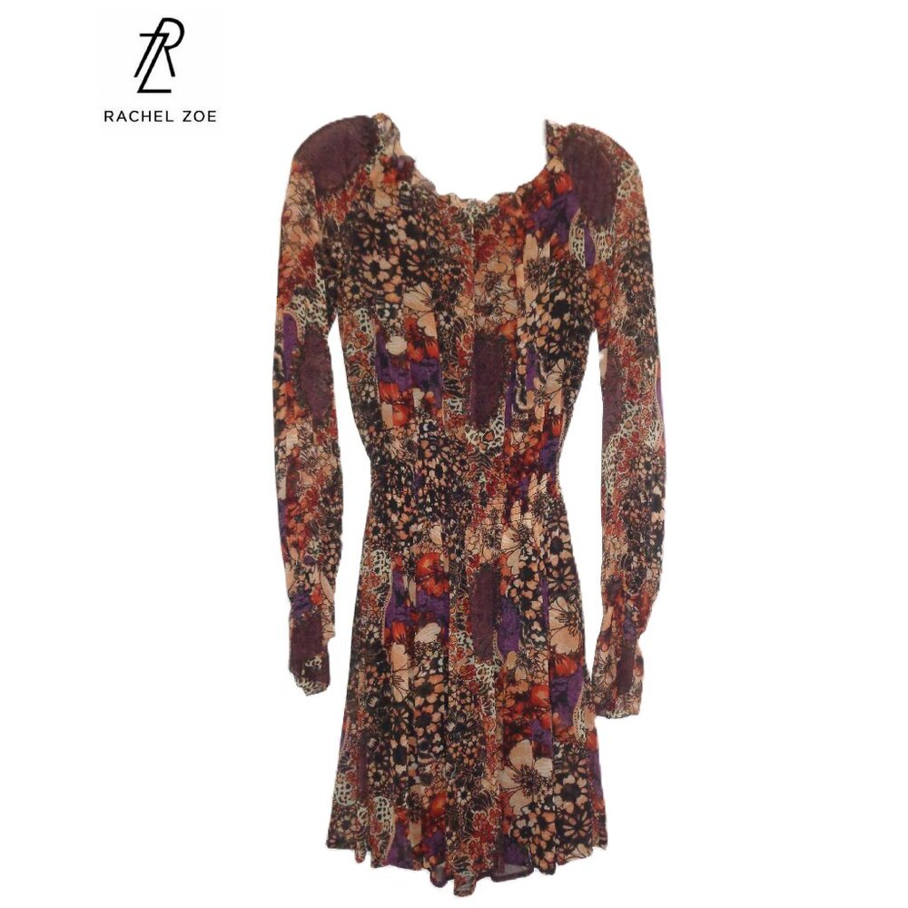 Rachel Zoe Boho Peasant Off-Shoulder Blouse Dress 100% Silk Lined Size 2 Ruffle